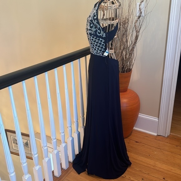 Morgan & Co NWT navy blue dress with white and silver bling made in USA 🇺🇸 - Picture 4 of 12